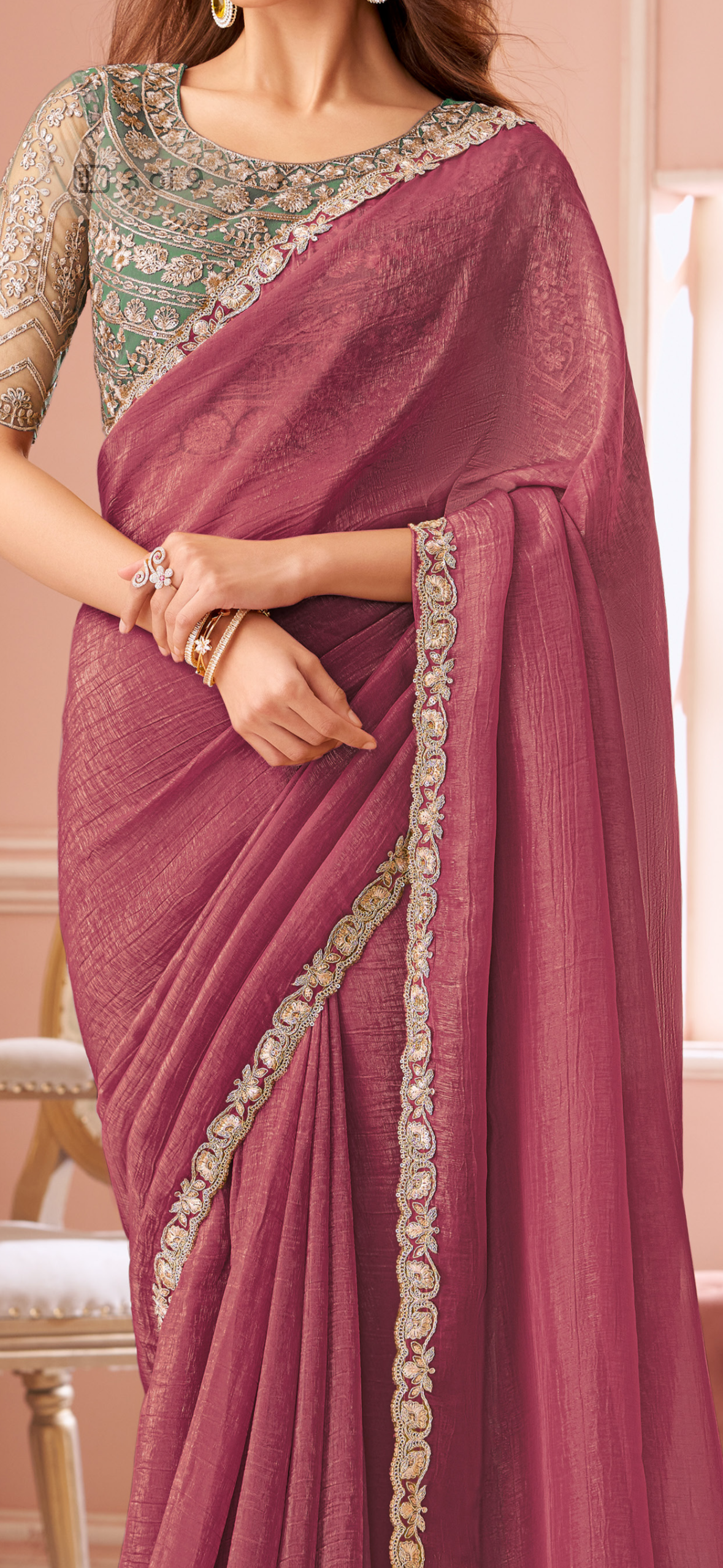 Designer Magenta Pink X Teal Georgette Saree