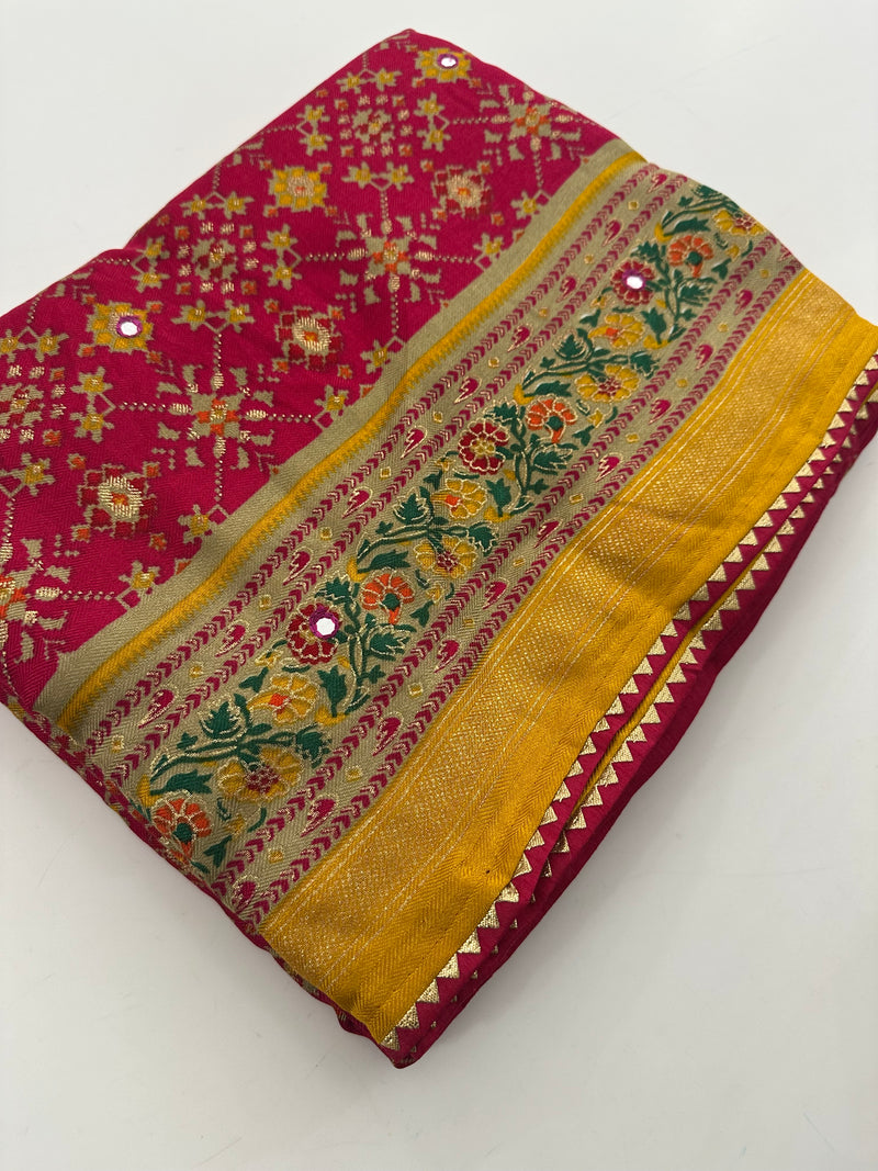 Crush Patola Bandhini Saree – Pink X Yellow AU24
