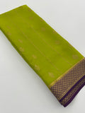 Olive Mustard x Navy Purple 120 GSM Mysore Crepe Silk Saree - AU8