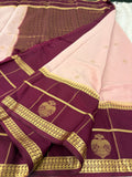 Semi Crepe Silk Saree - Light Pink x Brown (J29)