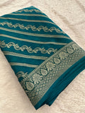 Premium Laser Chiffon Saree – Peacock Blue AU26