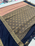 Crepe Silk Brocade Fancy Saree,, contrast border and contrast blouse piece 🌹 - AU10