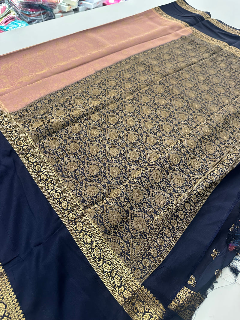 Crepe Silk Brocade Fancy Saree,, contrast border and contrast blouse piece 🌹 - AU10