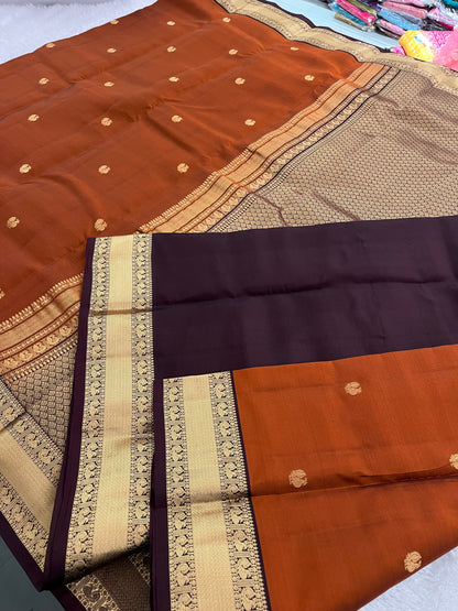 Rustic Orange X Wine Kanchi Pattu Saree