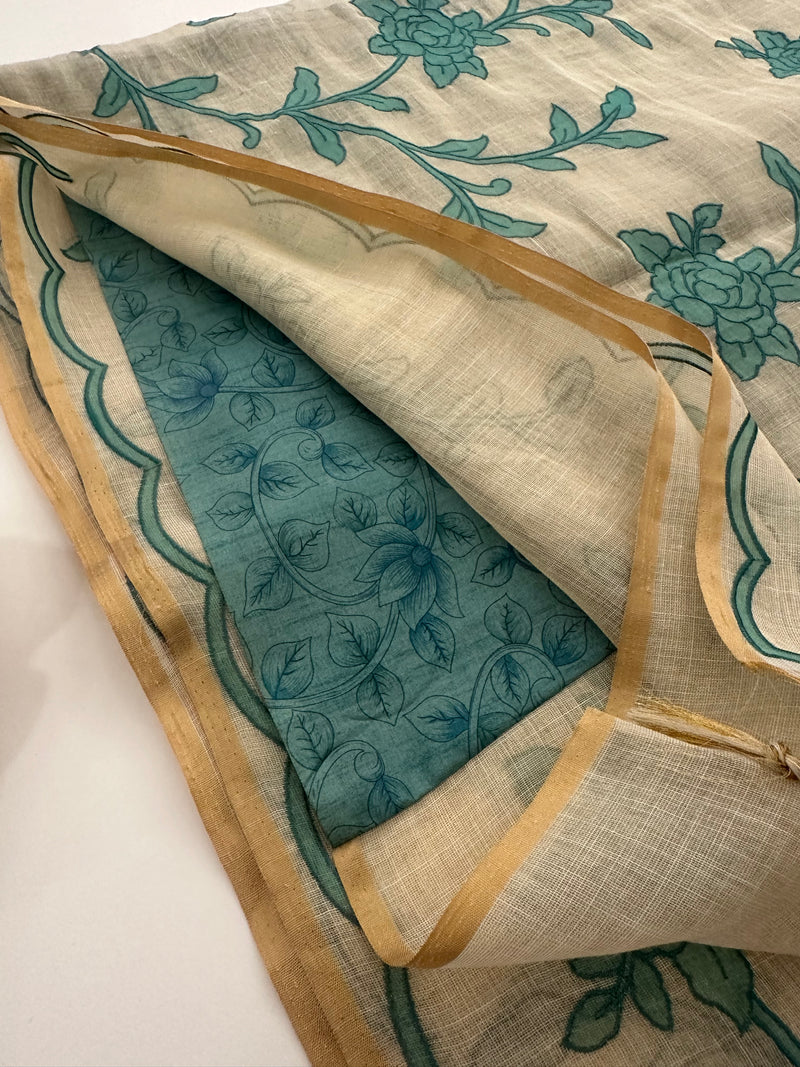 Appliqué work linen sarees🌹 -AU5