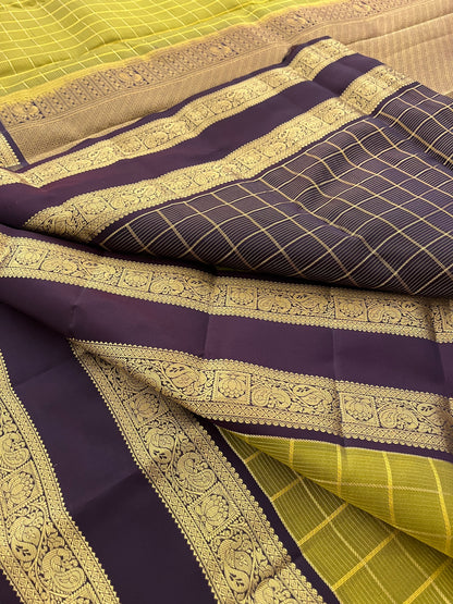 Kancheepuram silk saree Olive x wine