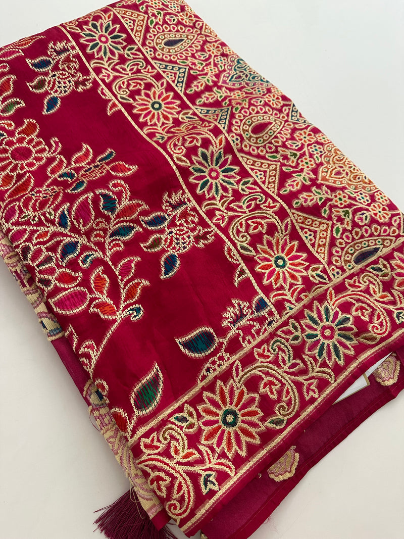 Soft Pashmina silk sarees with white weaving, all over design and self blouse with butti and border 🌹  -AU2