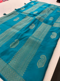 Sapphire Blue x Navy Blue Tussar Designer Saree with Mango Butta All Over JU24