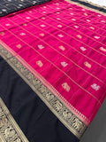 Premium Semi Mysore Silk sarees with silver and gold weavings and contrast blouse piece🌹-AU9