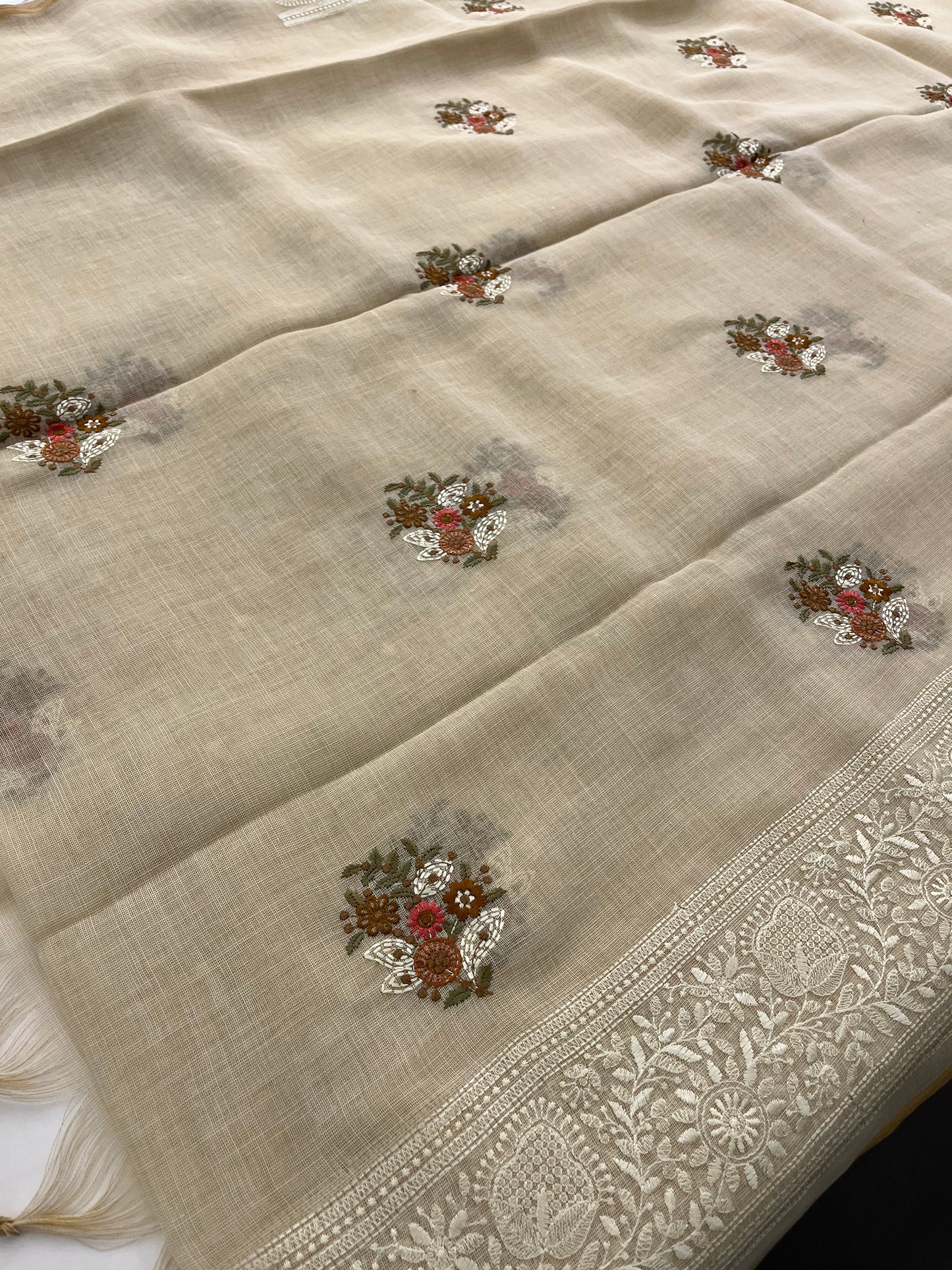 Linen embroidery fancy saree