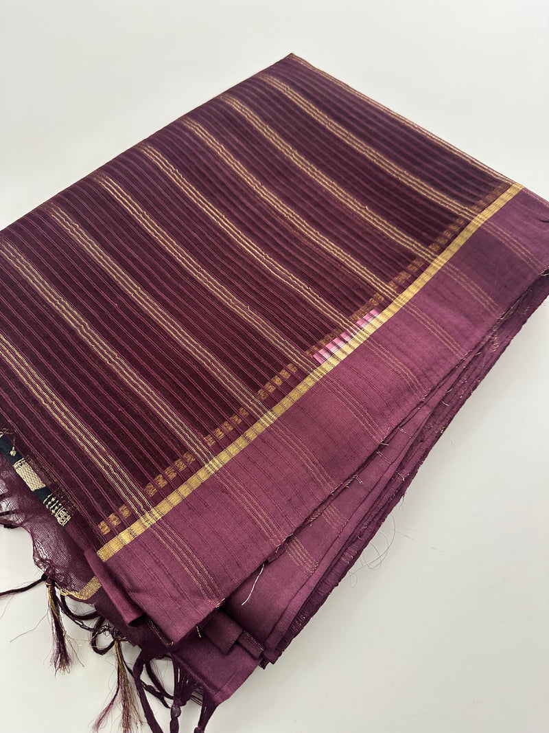 Purple X Lavender Kota Cotton Saree – Striped Pattern AU24