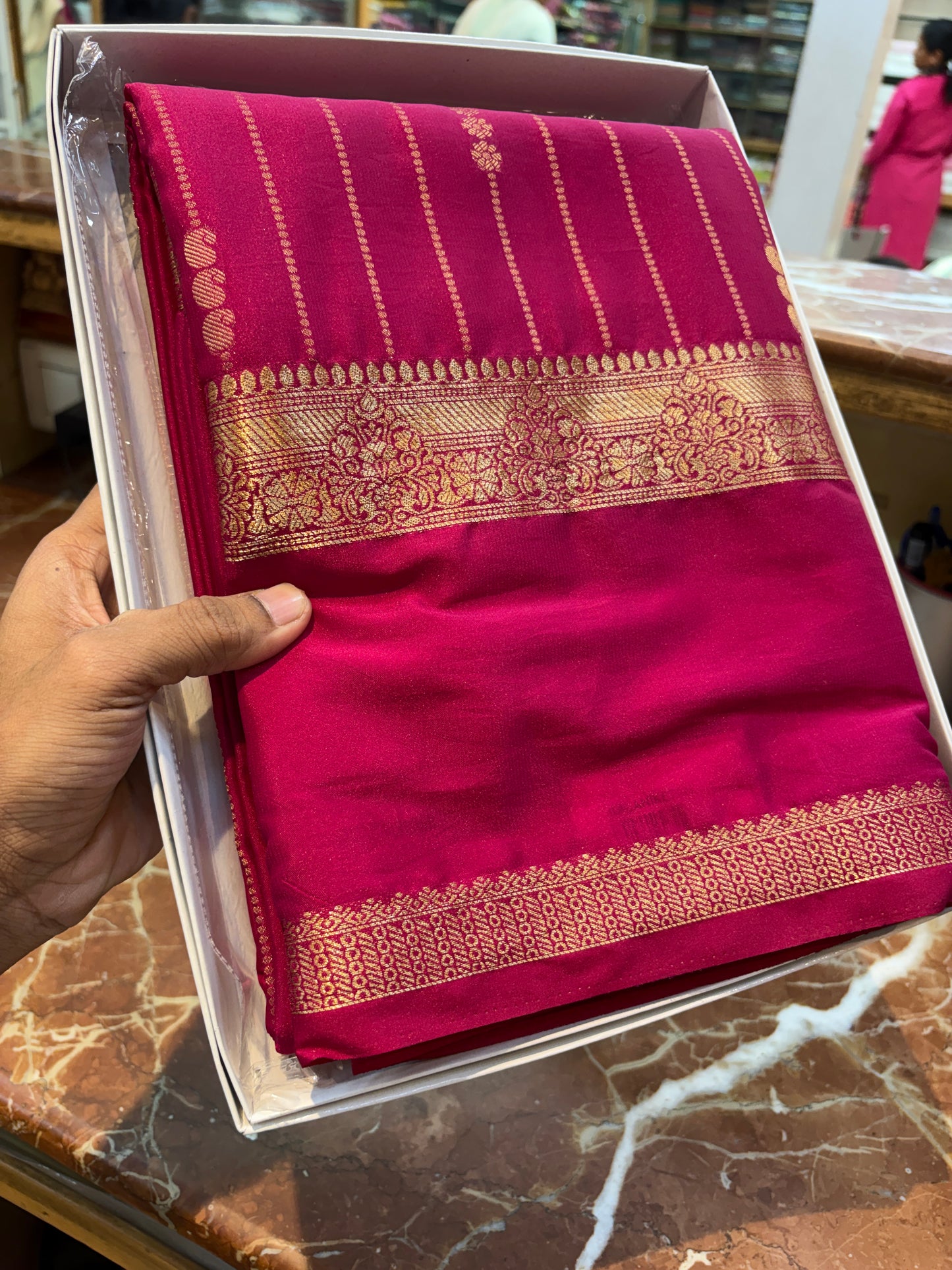 Rani Pink Semi Mysore Silk Saree-M102