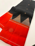 Pure Kanjeevaram Silk Saree Black X Orange
