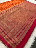 Premium Georgette Sarees In Checks Zari and Small Border with Contrast Blouse Piece 🌹-JU18