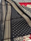 Red X Black Soft Printed Kalamkari Chanderi Saree
