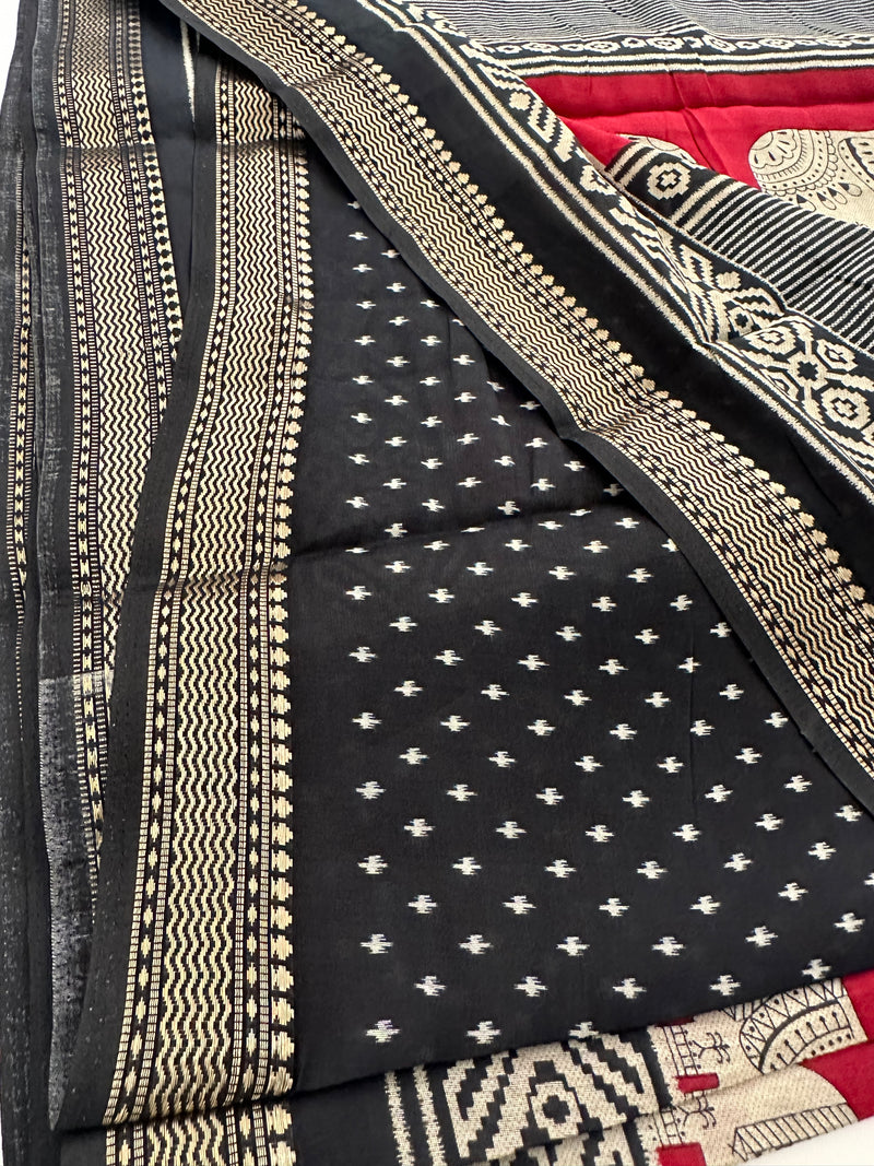 Red X Black Soft Printed Kalamkari Chanderi Saree