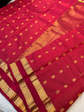 RANI PINK GOLD JARI MICRO CHECKS AND SMALL BUTTIES WITH BENTEX BORDER PUREMIX KANCHI SILK SAREE