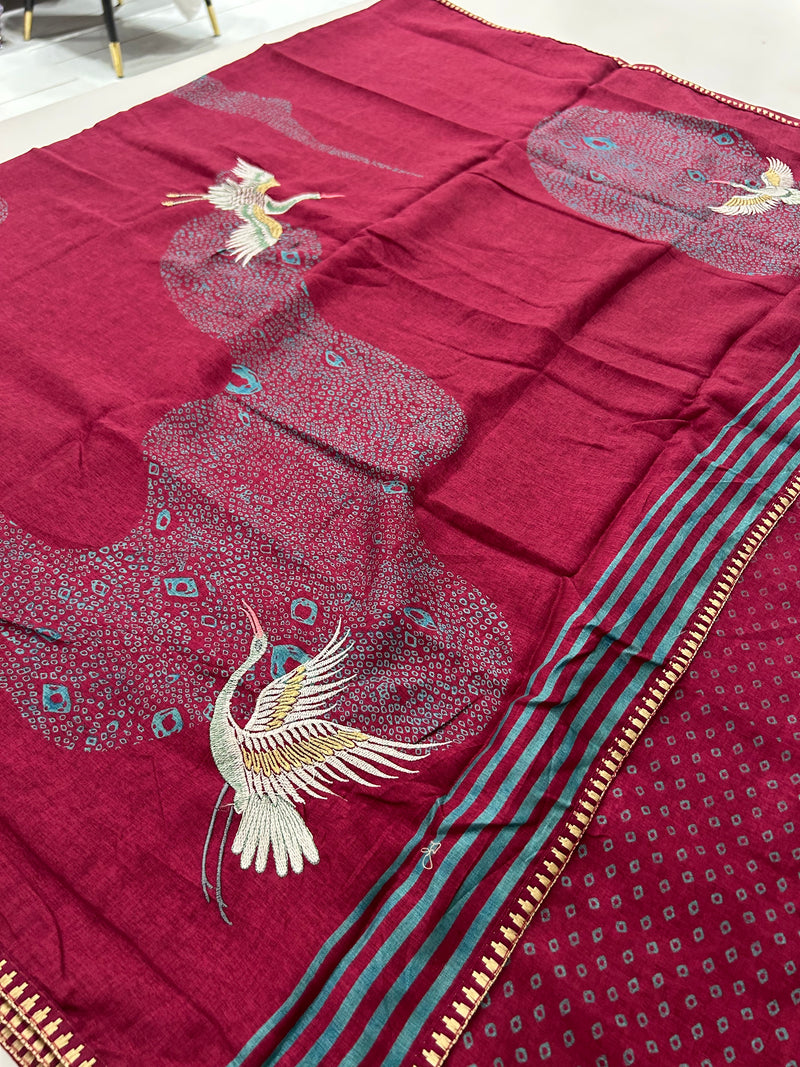 Tussar Premium With Weaving Flamingo Buttas-M21