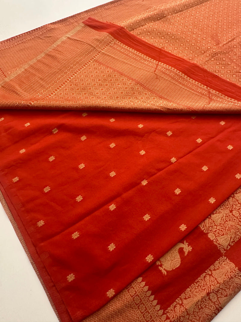 🌹Banarsi Crape Fancy Sarees On Rich Pallu Designs and Self Blouse On it. 🌹 JU27