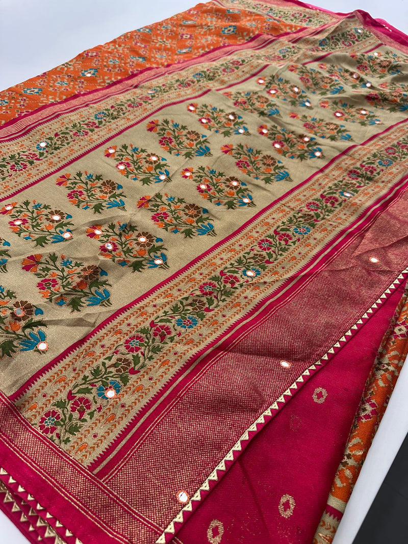 Crush Patola Bandhini Saree – Orange X Pink AU24