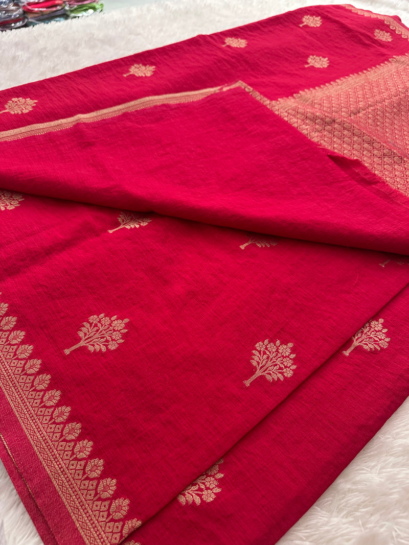Linen Fancy Sarees,, Comes with small border and self blouse piece 🌹AU18