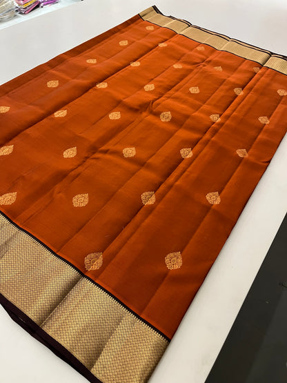 Rust orange x Snuff Kanchipuram Silk Saree
