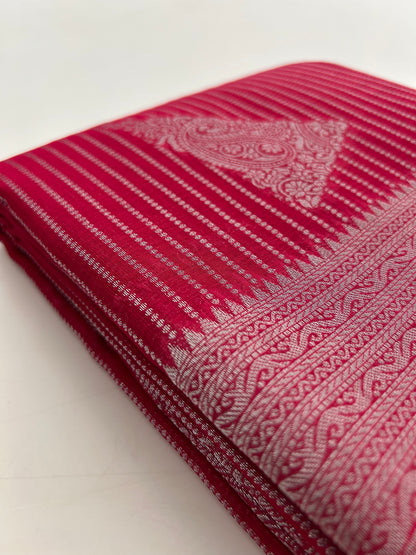 Rani Pink silver linen cotton saree-DC712