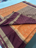 Crepe Silk Brocade Fancy Saree,, contrast border and contrast blouse piece 🌹 - AU10