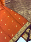 Pure Mix Silk Saree - Rust Orange x Purple - JU23