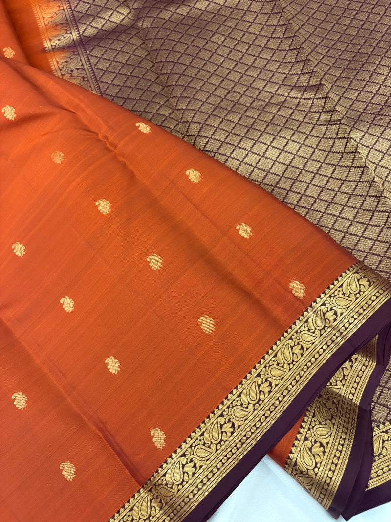 Pure Mix Silk Saree - Rust Orange x Purple - JU23