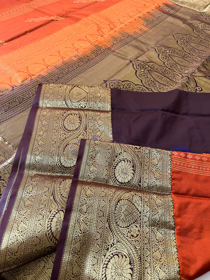 Rust orange x deep wine semi Pattu saree
