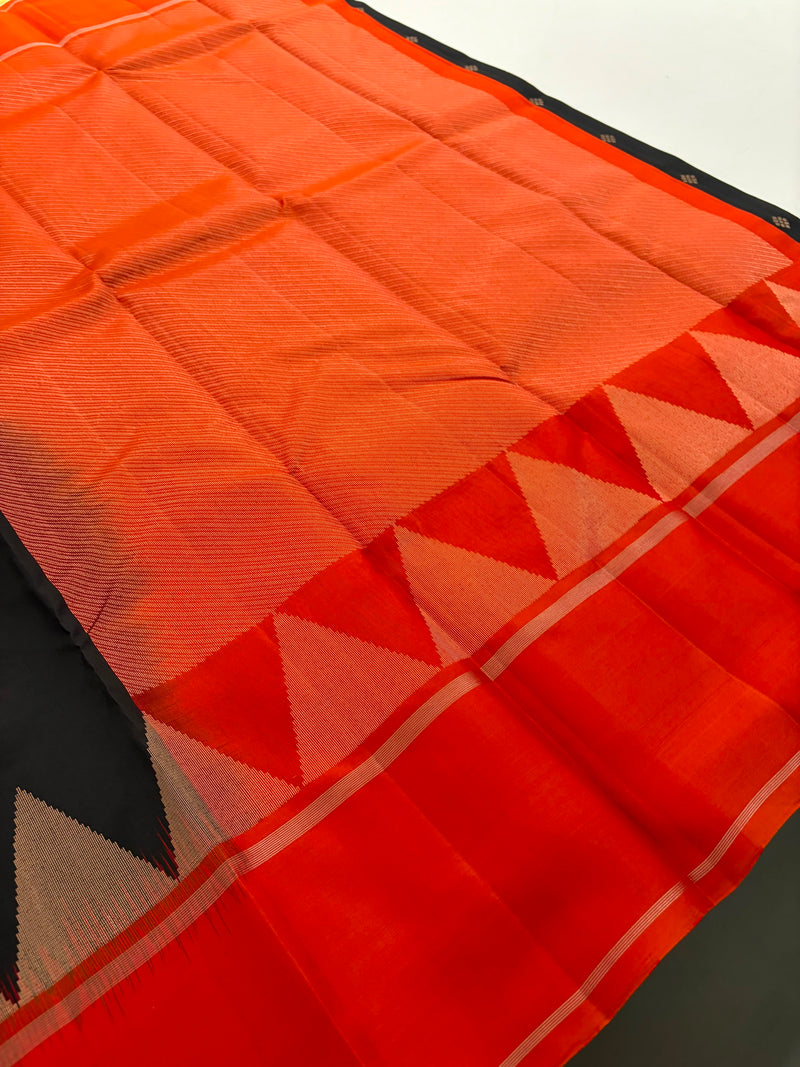 Pure Kanjeevaram Silk Saree Black X Orange