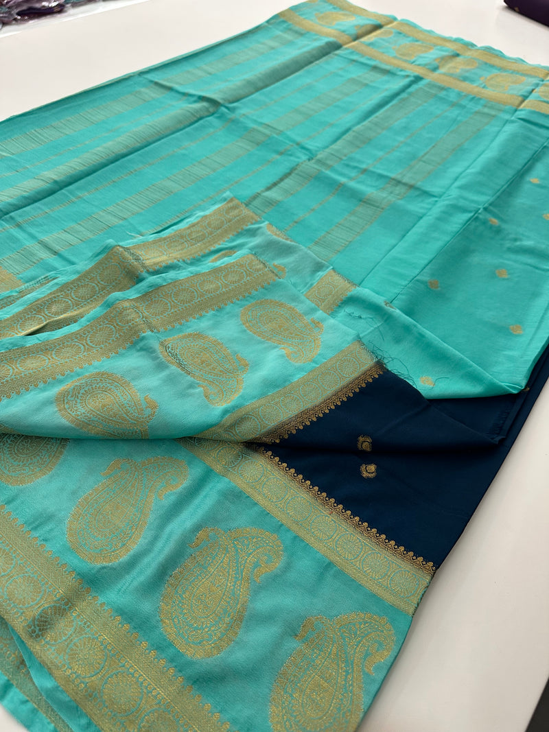Vintage Semi Crepe Silk Saree with contrast butti blouse and mango border-Au15