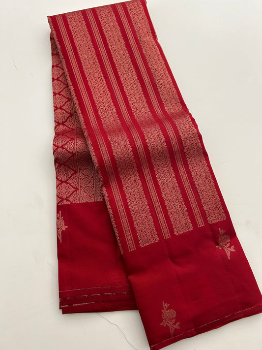 Cherry red pure Kanjeevaram silk saree-DC712