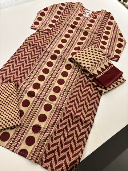 60s Camric Discharge Print With Doriya Dupatta Set