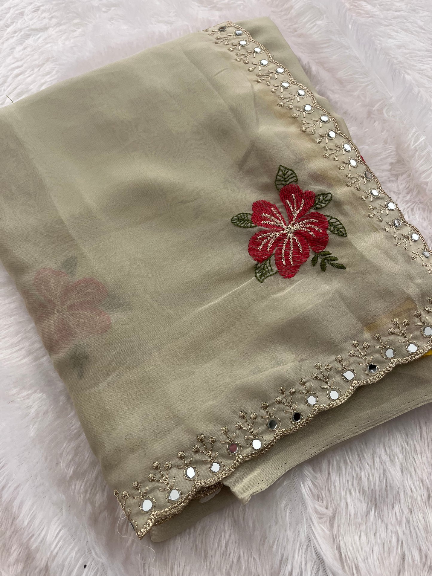 Chiffon Embroidery Buttas with Mirror pallu-M2