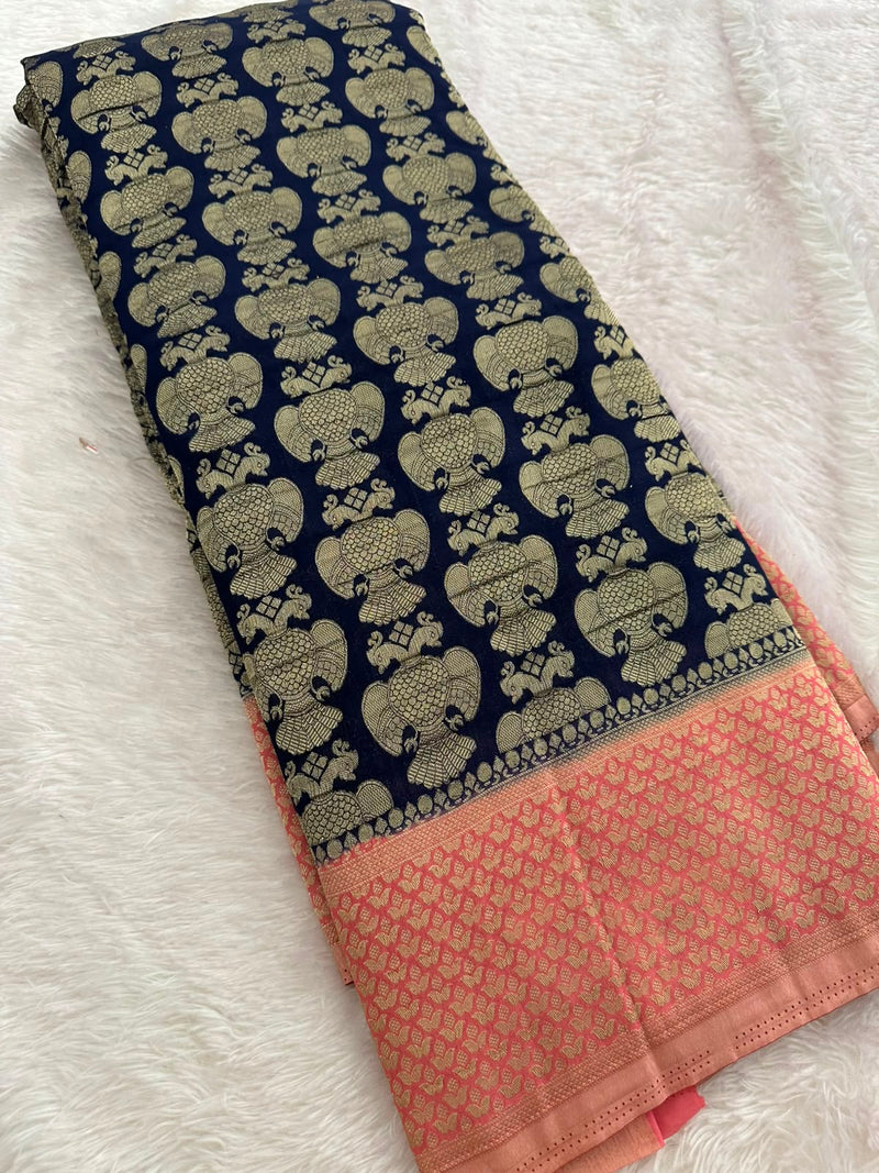 Beautiful Soft Georgette Sarees In Full Garuda Buttas-Ju21