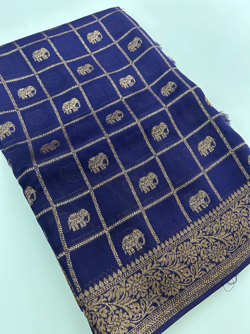 Tussar Silk Fancy Sarees,, comes in checks and elephant buttas all over 🌹-JU30