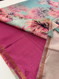 Digital floral Printed Tussar Saree,, contrast butti blouses🌹/- AU12