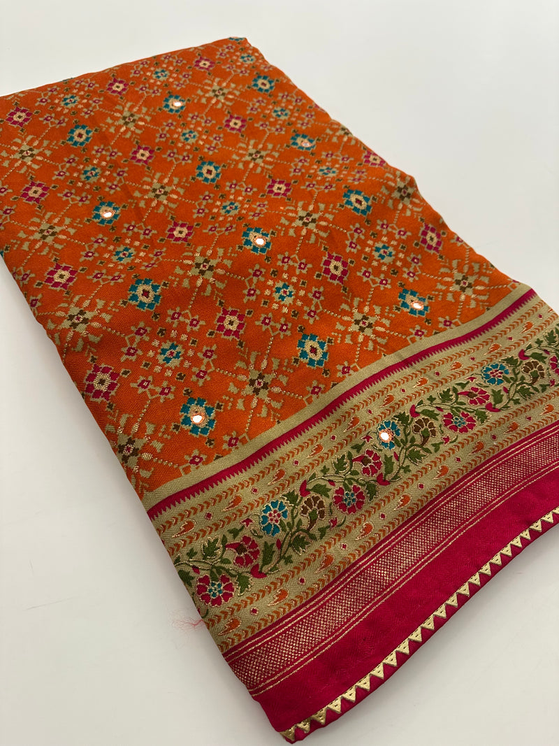Crush Patola Bandhini Saree – Orange X Pink AU24