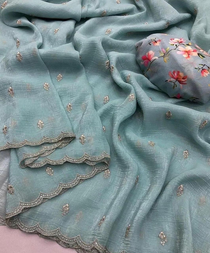 Georgette crush with embroidery work butti comes with embroidery work arka border J18