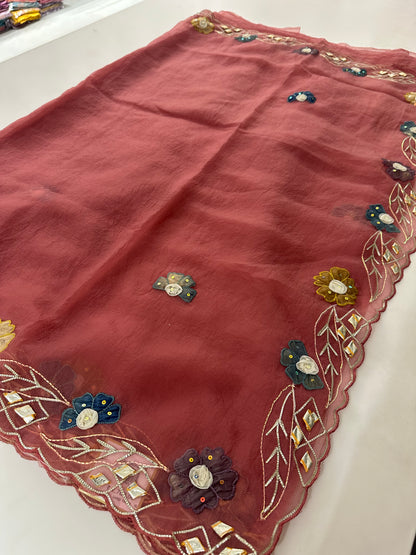 Organza Appliqué Work saree -M27