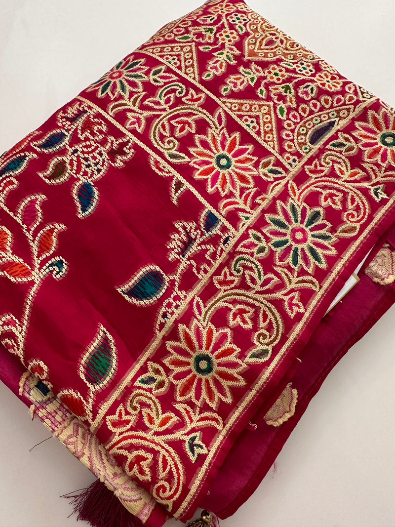 Soft Pashmina silk sarees with white weaving, all over design and self blouse with butti and border 🌹  -AU2