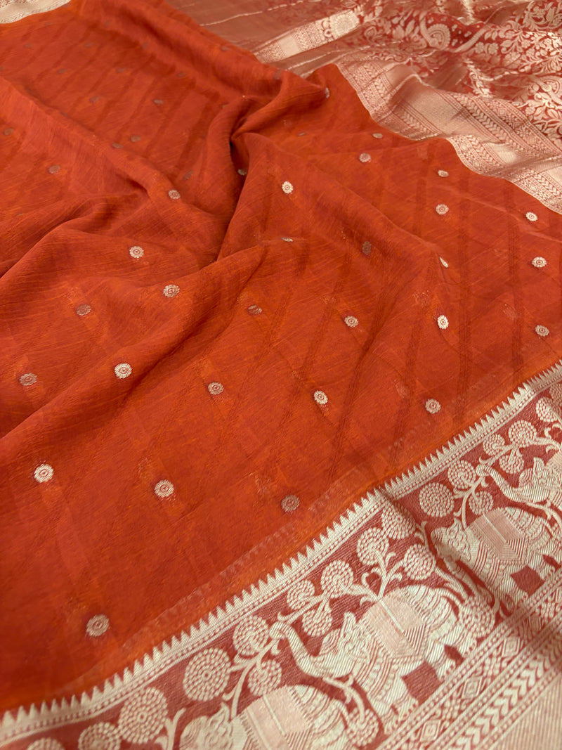 Laser Chiffon Saree Rust Orange Shade- JU17