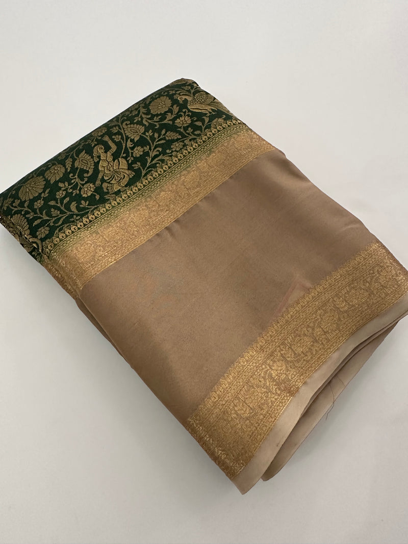 Crepe Silk Brocade Fancy Saree,, contrast border and contrast blouse piece 🌹 - AU10
