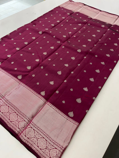 Wine X Baby pink Puremix silk saree