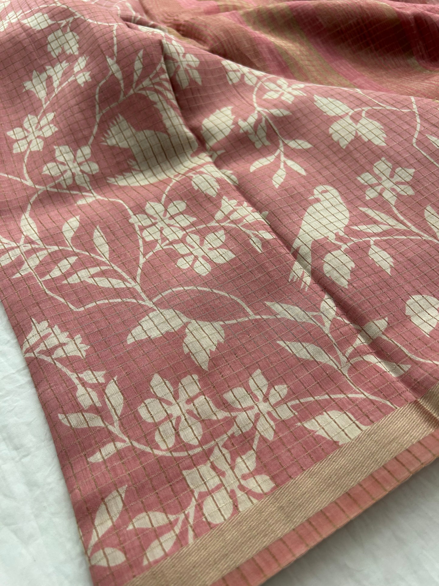 Pastel peach chiffon viscose checks saree-Jan3