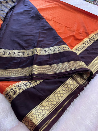 Rustic orange x deep wine semi Mysore silk