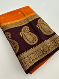 Vintage Semi Crepe Silk Saree with contrast butti blouse and mango border-Au15