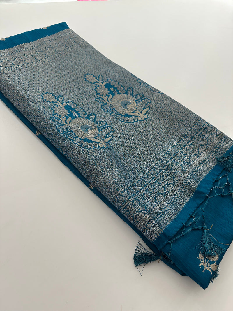 Venkatagiri fancy soft Linen Cotton sarees with self blouse and fancy Border and Butties all over🌹 - AU12